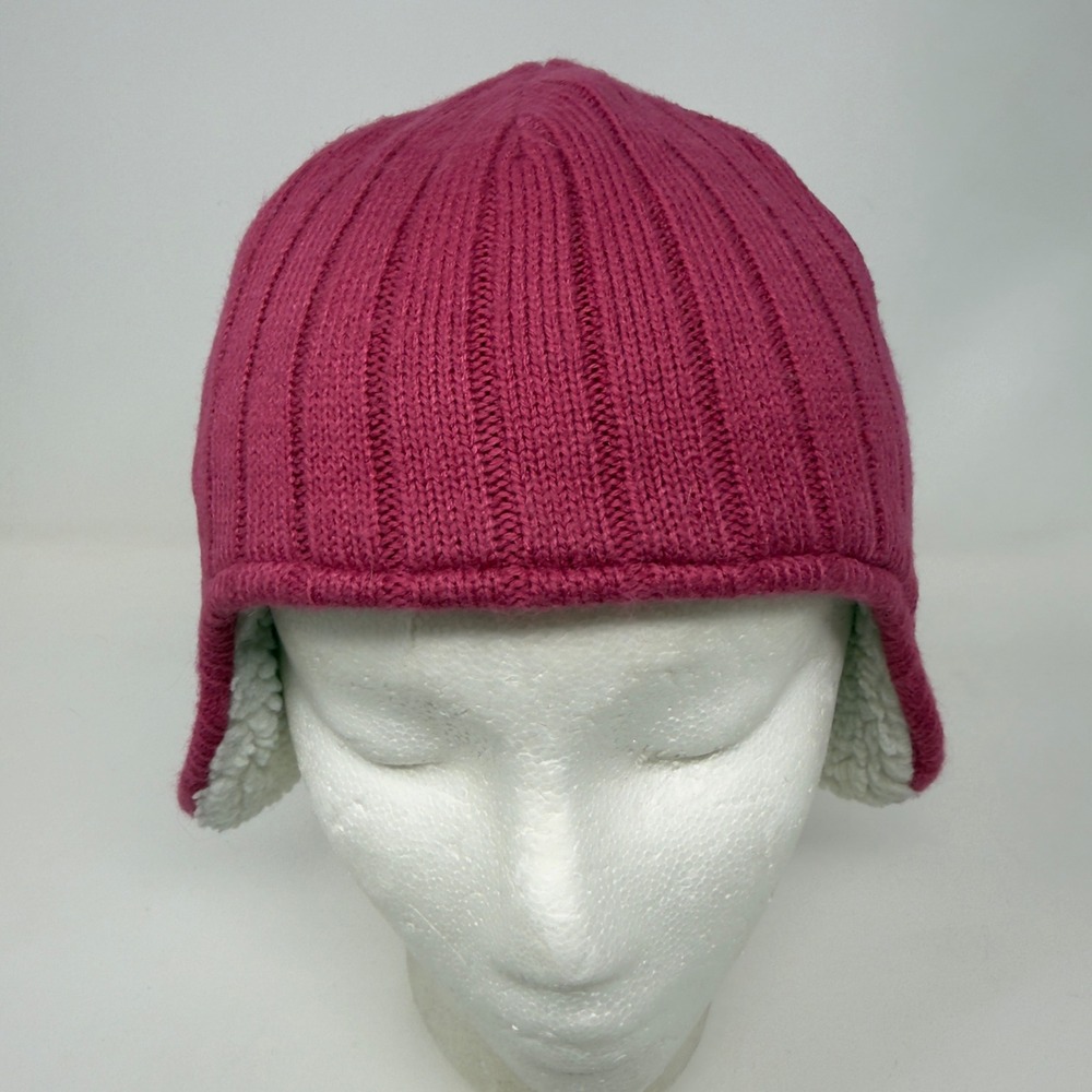 Carhartt Girls Pink Ribbed Winter Trapper Hat with Sherpa Lining and Embroidery